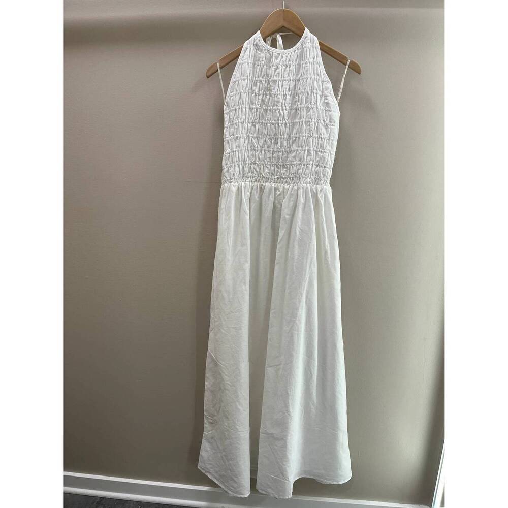 NEW NUDE LUCY women's mira linen maxi dress in white